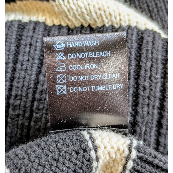 Olivaceous Ronald Black White Striped Deep V-Neck Collared Crop Sweater Medium - Picture 10 of 10